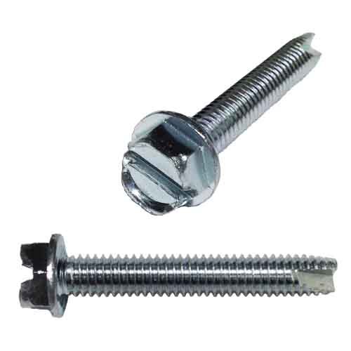 HWHSTCF01038T23 #10-32 x 3/8" Hex Washer Head, Slotted, Thread Cutting Screw, Type-23, Zinc