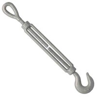 TBHE386G 3/8" x 6" Turnbuckle, Hook & Eye, Drop Forged Steel, HDG